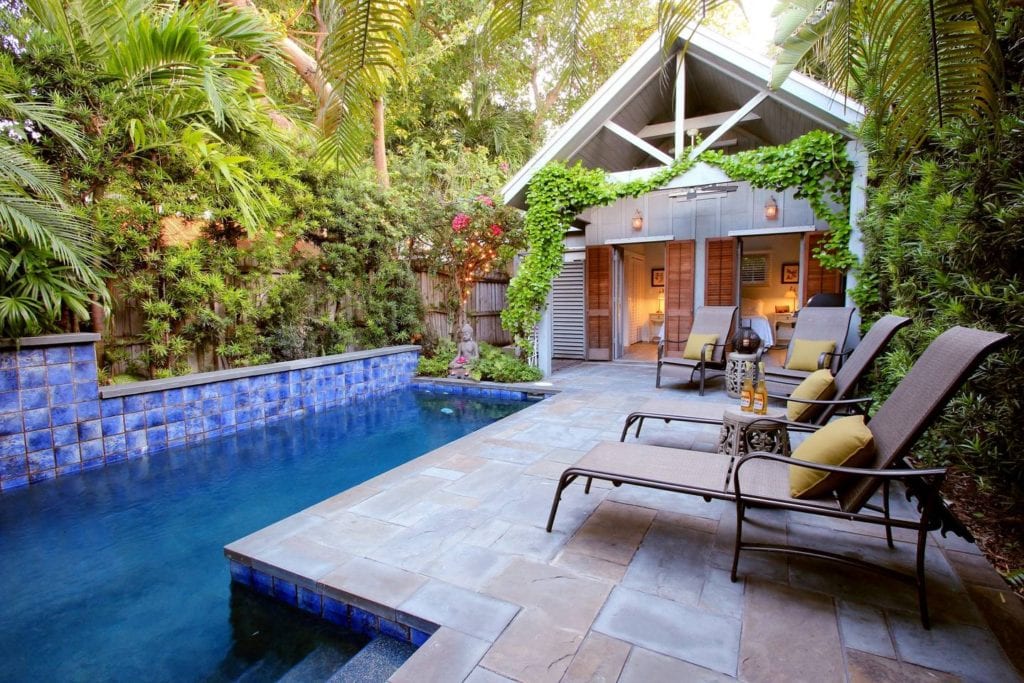 Poolside pavilion of a romantic couple's cottage in Key West