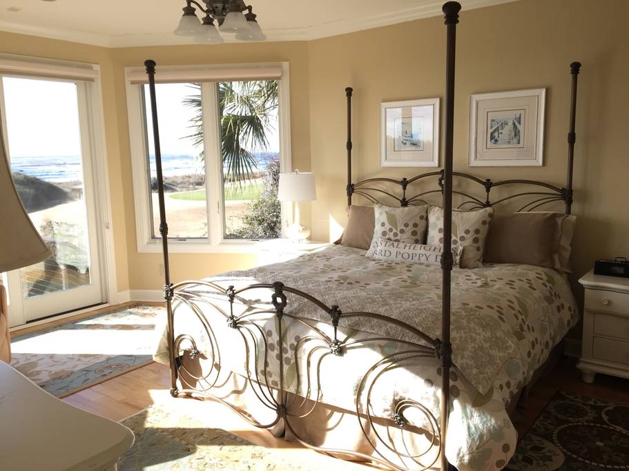 Ocean view from this sunny bedroom in Charleston Airbnbs near beaches