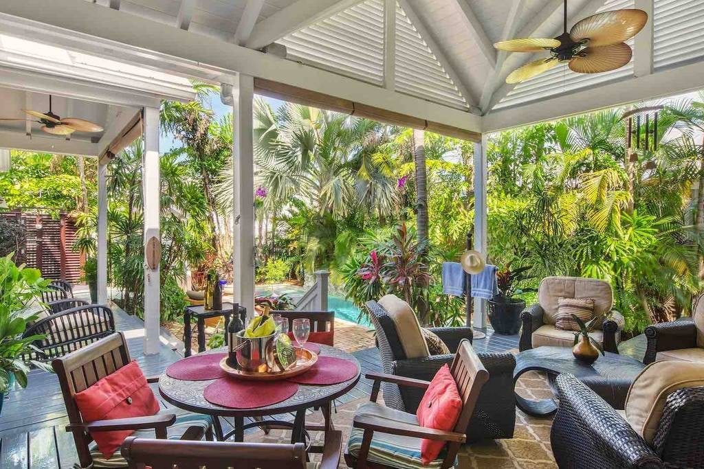 Tropical patio of an Airbnb Key West listing