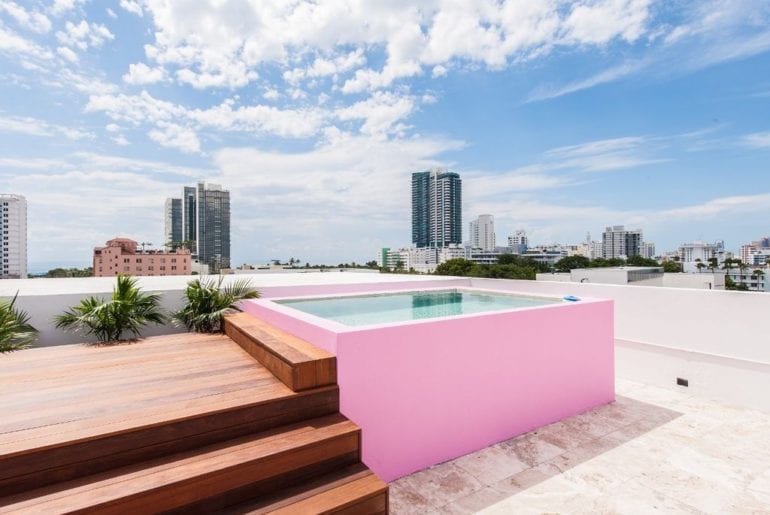 a pink pool in Miami on VRBO