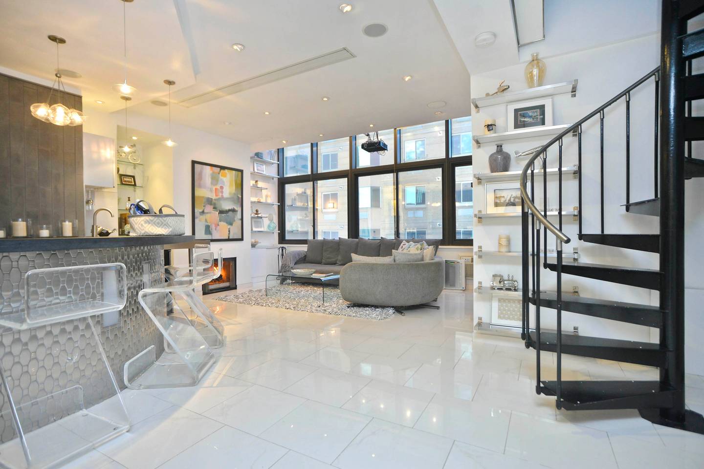 manhattan airbnb apartment with spiral staircase and jacuzzi tub