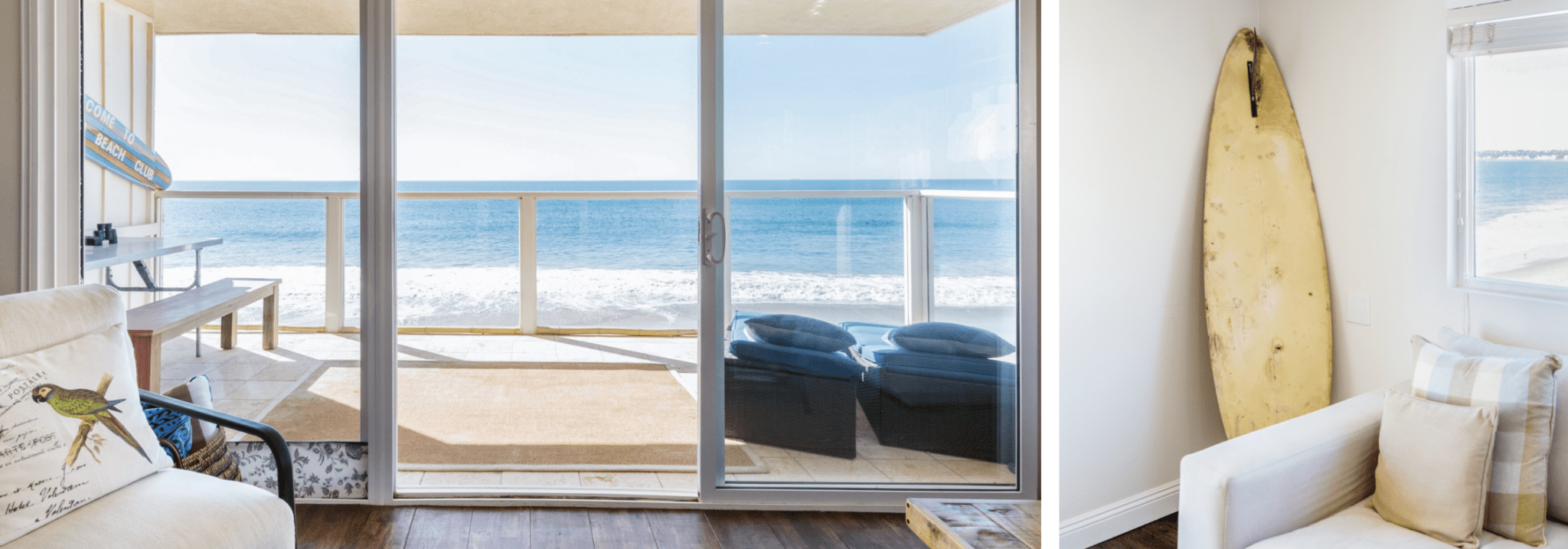 sea view with surfboard from Los Angeles Airbnb