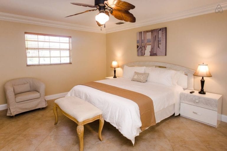 a beige coloured bedroom in a west palm beach airbnb