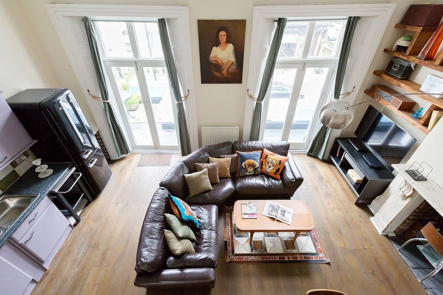 big sofa or couch in an airy London Airbnb