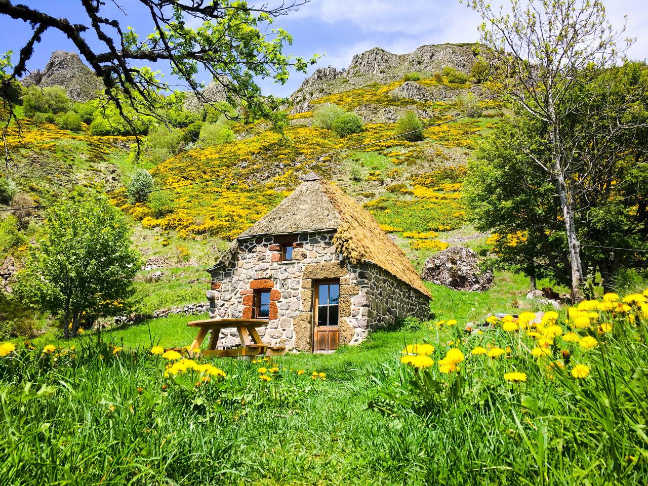 small stone cottage in french alps region