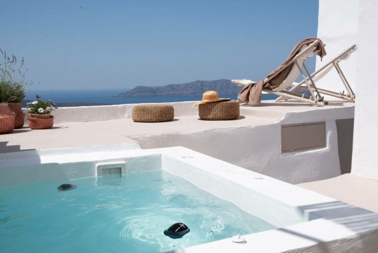 greek villa with hot tub