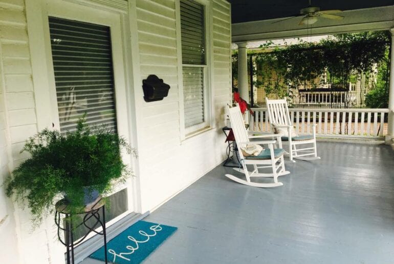 The front porch has rocking chairs for enjoying your morning coffee